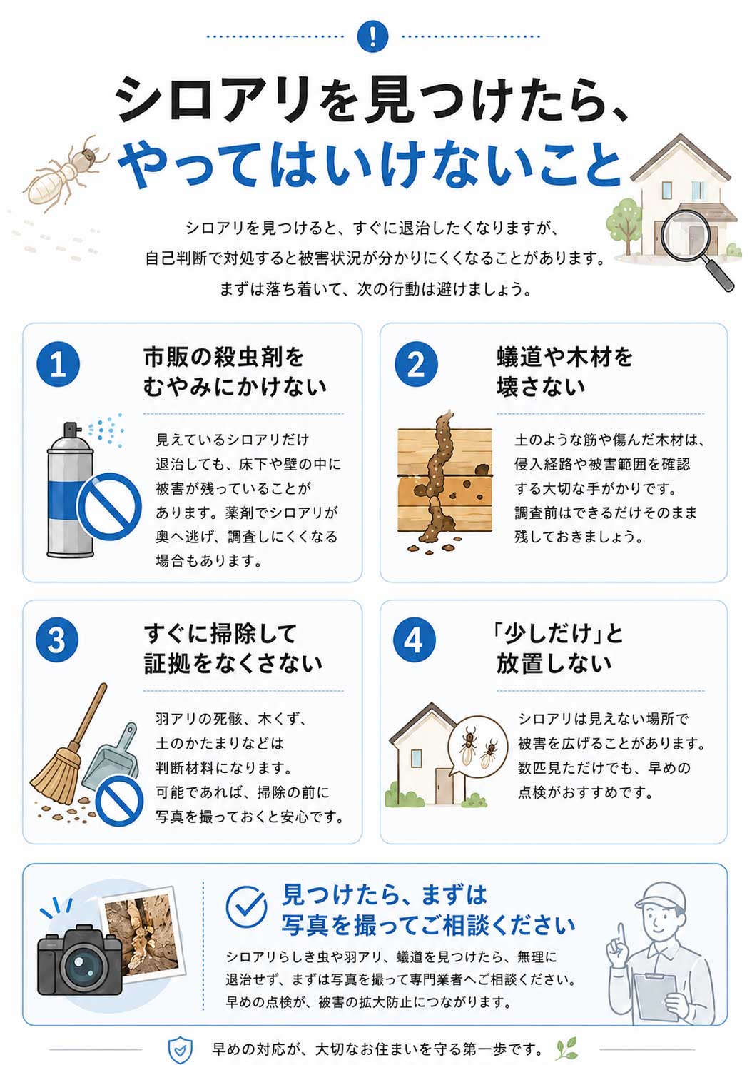 シロアリを見つけたらしてはいけないこと